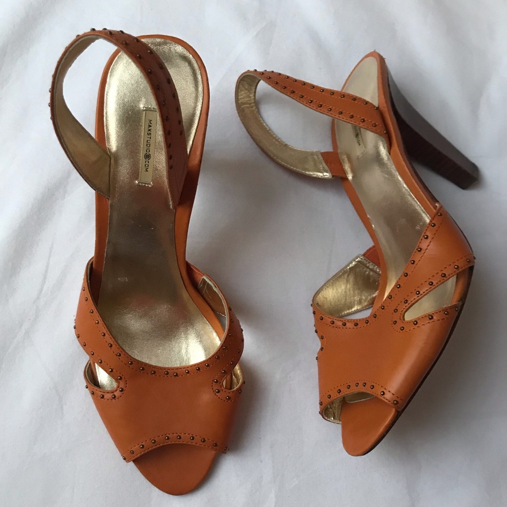 Max Studio leather sling back studded heels 8